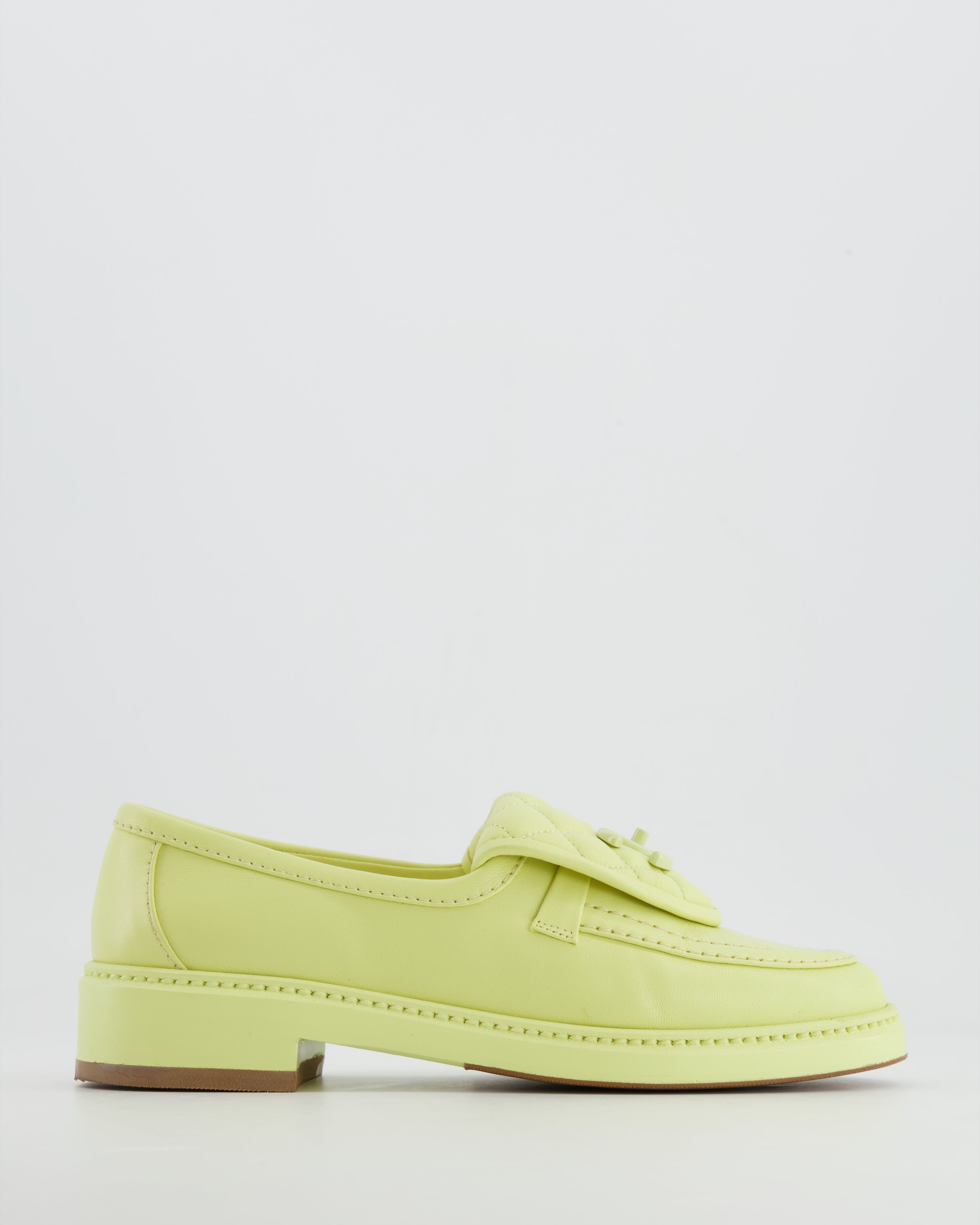 CHANEL Shiny Calfskin Logo Loafers 39 Yellow 1566228