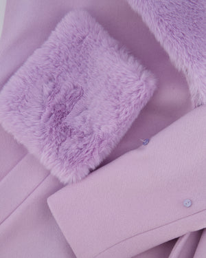 Blumarine Lilac Wool Coat with Detachable Handcuff and Collar Faux Fur Detail IT 42 (UK 10)