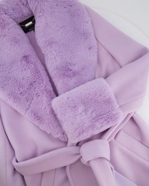 Blumarine Lilac Wool Coat with Detachable Handcuff and Collar Faux Fur Detail IT 42 (UK 10)