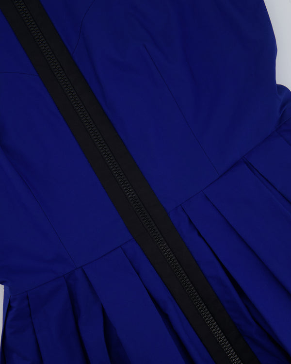 Fendi Electric Blue, Green and Black Zipped Maxi Pleated Dress with Mesh Detailing Size IT 42 (UK 10)