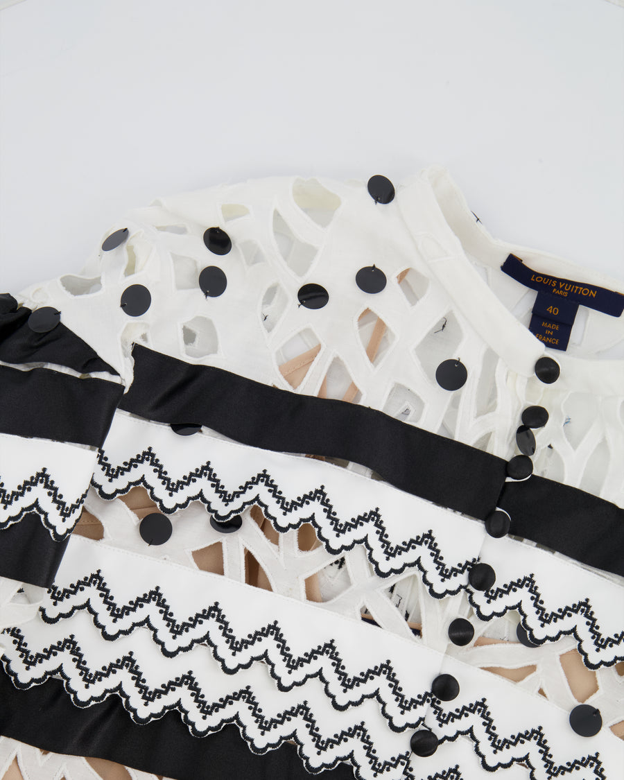 Louis Vuitton Black and White Top with Cut Out and Sequin Details Size FR 40 (UK 12)