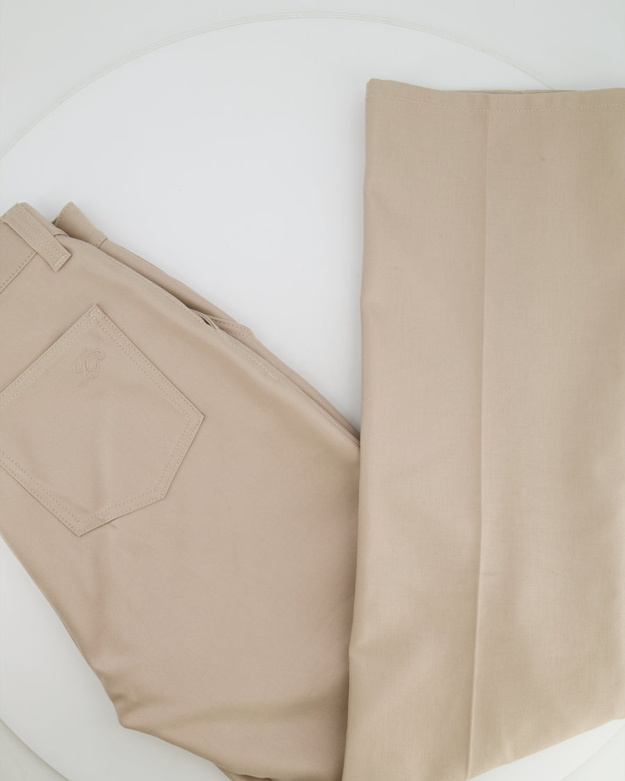 Loro Piana Beige Trousers with Logo Embroidered Detail Size IT 46 (UK 14)