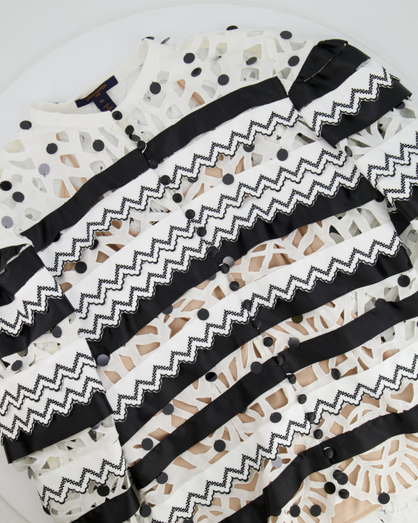 Louis Vuitton Black and White Top with Cut Out and Sequin Details Size FR 40 (UK 12)