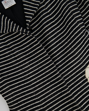 Chanel 01C White and Black Striped Jacket with White Camelia Detail Size FR 38 (UK 10)