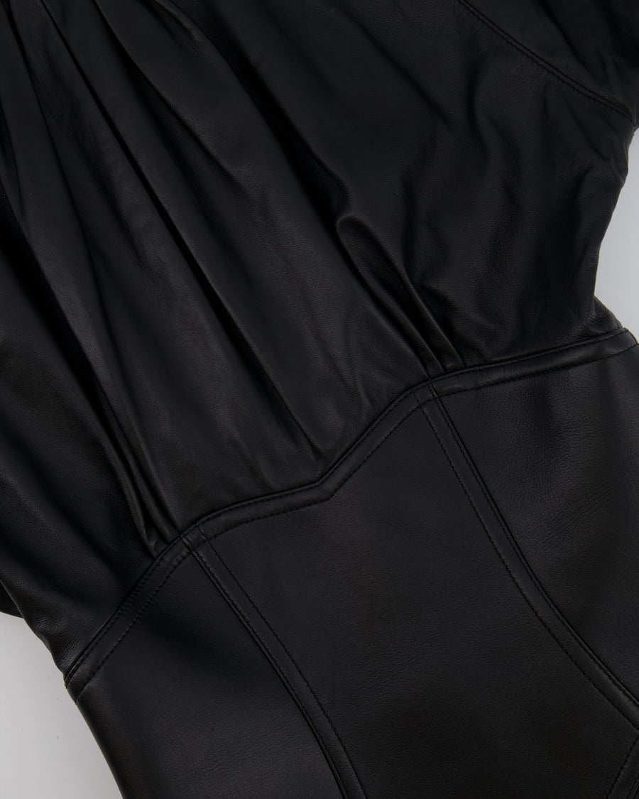 Louis Vuitton Black Leather Mini Short Sleeve Dress with Corset Detail Size FR 34 (UK 6)