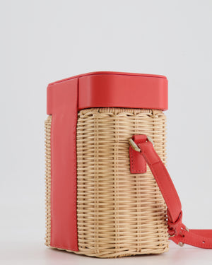 Loro Piana Pink Lambskin Leather and Wicker Crossbody Bucket Bag with Silver Hardware