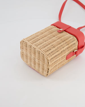 Loro Piana Pink Lambskin Leather and Wicker Crossbody Bucket Bag with Silver Hardware