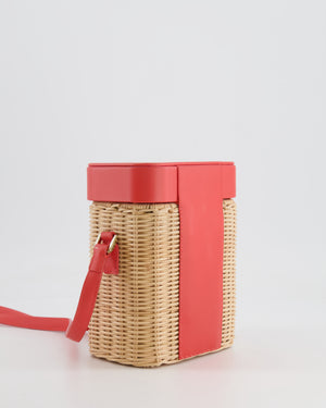 Loro Piana Pink Lambskin Leather and Wicker Crossbody Bucket Bag with Silver Hardware