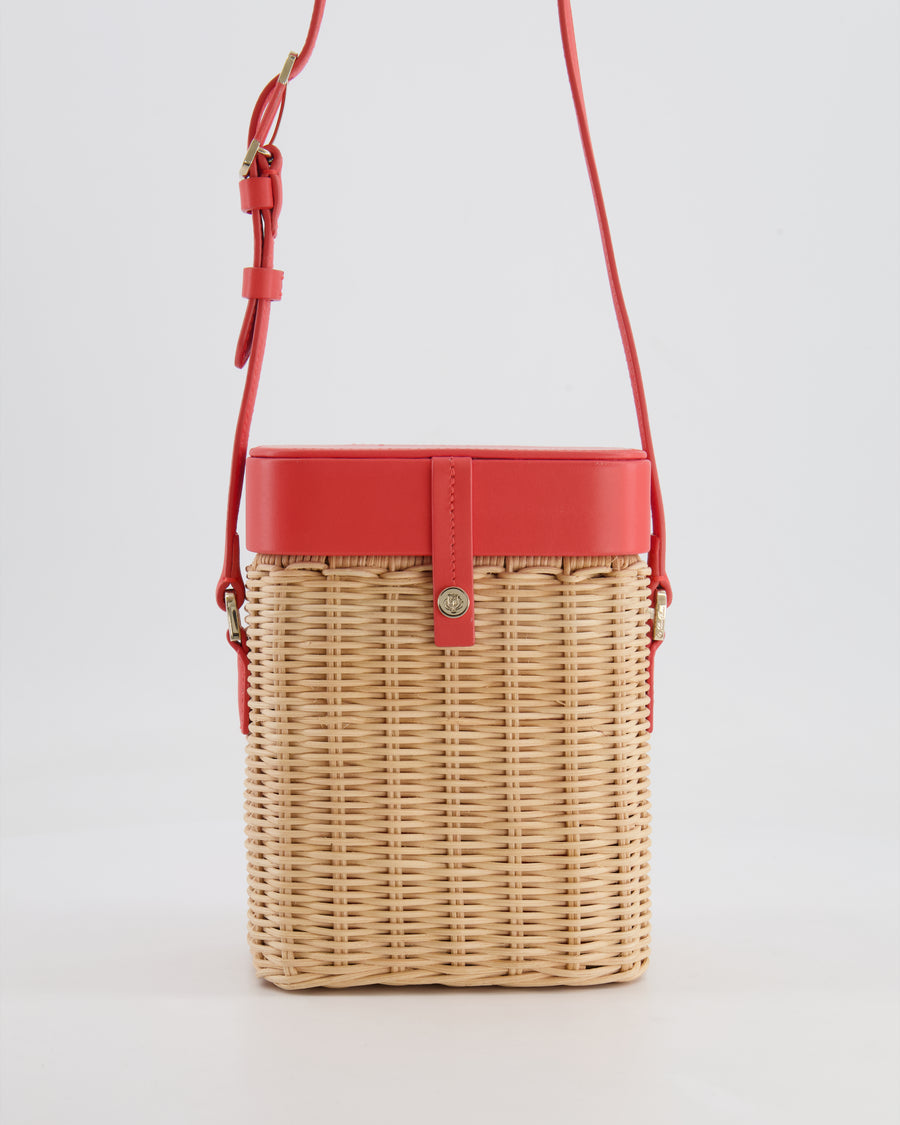 Loro Piana Pink Lambskin Leather and Wicker Crossbody Bucket Bag with Silver Hardware