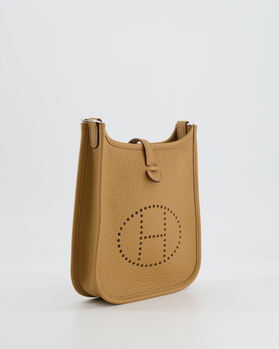 Hermès Mini Evelyne 16 Bag in Biscuit Clemence Leather with Palladium Hardware