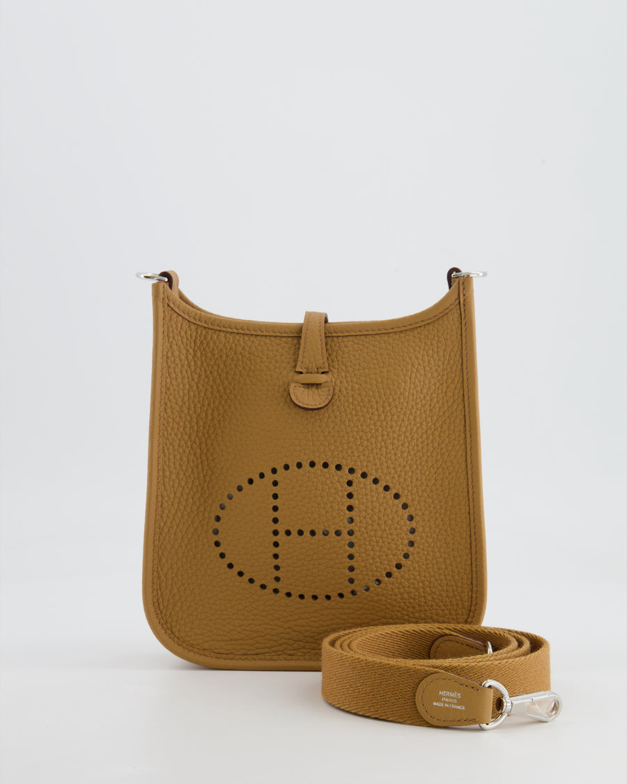 Hermès Mini Evelyne 16 Bag in Biscuit Clemence Leather with Palladium Hardware