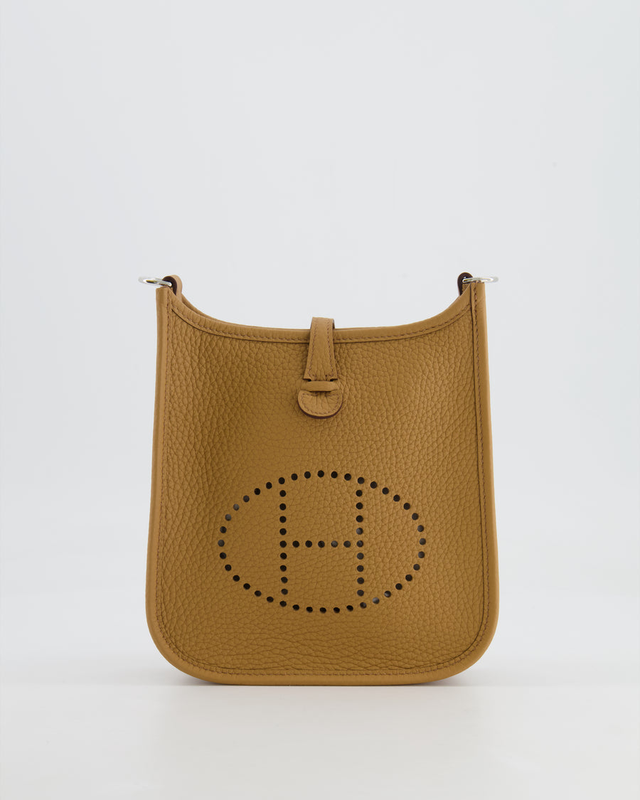 Hermès Mini Evelyne 16 Bag in Biscuit Clemence Leather with Palladium Hardware