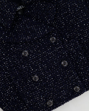 *HOT* Chanel 2025 Métiers d'Art Runway Navy Tweed Cropped Jacket with Crystal Embellished Button Details Size FR 34 (UK 6) RRP £6,250