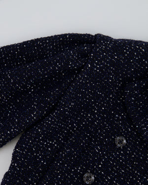 *HOT* Chanel 2025 Métiers d'Art Runway Navy Tweed Cropped Jacket with Crystal Embellished Button Details Size FR 34 (UK 6) RRP £6,250