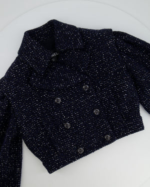 *HOT* Chanel 2025 Métiers d'Art Runway Navy Tweed Cropped Jacket with Crystal Embellished Button Details Size FR 34 (UK 6) RRP £6,250