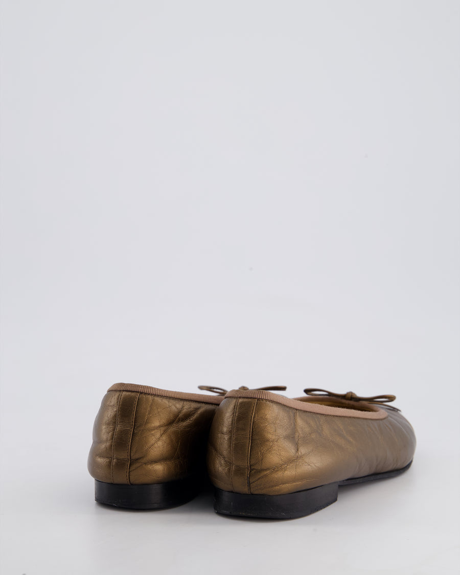 Chanel Bronze Leather Ballet Flats with CC Logo Detail Size EU 38
