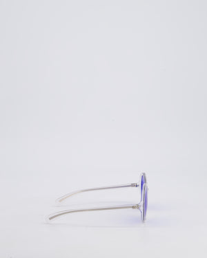 Chanel Clear Round Framed Sunglasses with Blue Lens and Quilted Hands Details