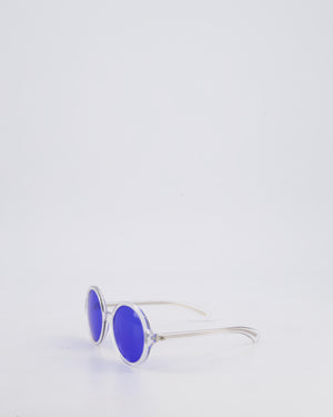 Chanel Clear Round Framed Sunglasses with Blue Lens and Quilted Hands Details