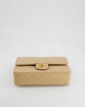 Chanel Vintage Beige Classic Medium Double Flap Bag in Lambskin Leather with 24k Gold Hardware