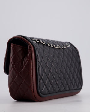 Chanel Black and Burgundy Quilted Single Flap Bag in Lambskin Leather with Shiny Ruthenium Hardware