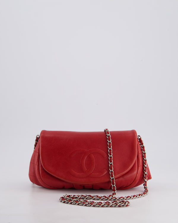 Chanel Red Half Moon Wallet on Chain in Lambskin Leather with Silver Hardware
