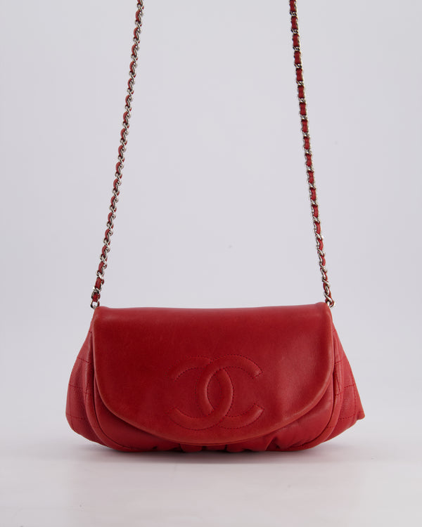 Chanel Red Half Moon Wallet on Chain in Lambskin Leather with Silver Hardware