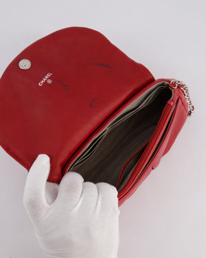 Chanel Red Half Moon Wallet on Chain in Lambskin Leather with Silver Hardware