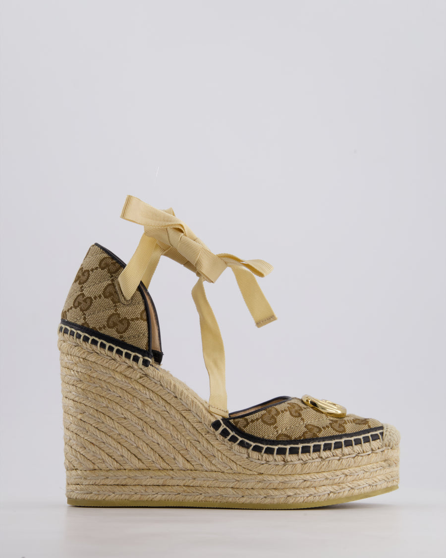 Gucci Brown GG Supreme Canvas Wedge Espadrille Shoes Size EU 38