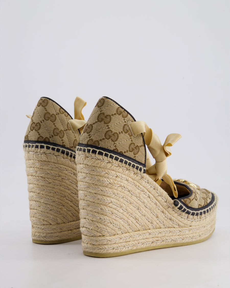 Gucci Brown GG Supreme Canvas Wedge Espadrille Shoes Size EU 38