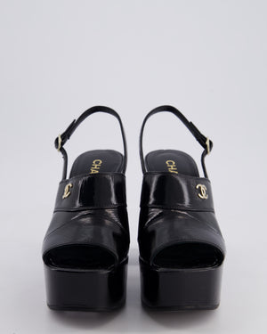 Chanel Black Patent Calfskin Platform High Sandal with CC Logo EU 39