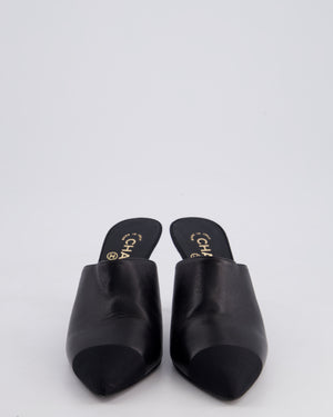 Chanel White and Black Leather Mules with Pearl CC Logo Detail Size EU 38