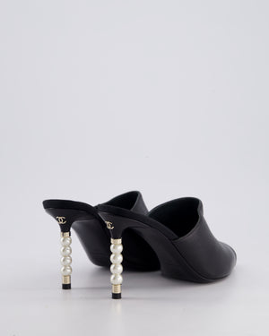 Chanel White and Black Leather Mules with Pearl CC Logo Detail Size EU 38