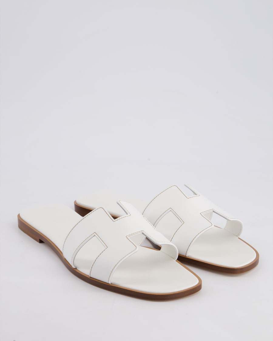 Hermès White Oran Sandals Box Calfskin Leather Size EU 41