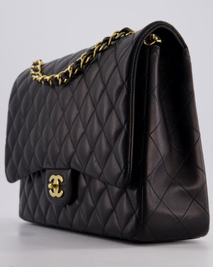 Chanel Black Maxi Classic Single Flap Bag in Lambskin Leather with Gold Hardware