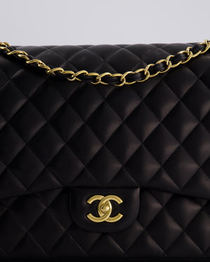 Chanel Black Maxi Classic Single Flap Bag in Lambskin Leather with Gold Hardware