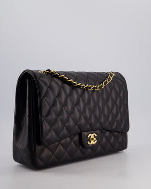Chanel Black Maxi Classic Single Flap Bag in Lambskin Leather with Gold Hardware