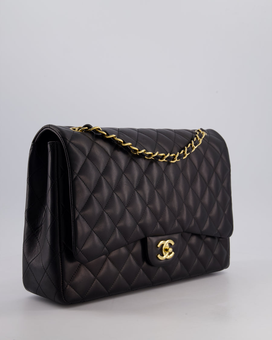 Chanel Black Maxi Classic Single Flap Bag in Lambskin Leather with Gold Hardware