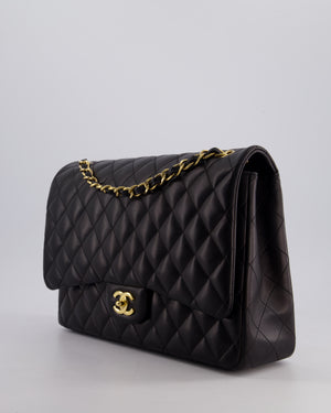 Chanel Black Maxi Classic Single Flap Bag in Lambskin Leather with Gold Hardware
