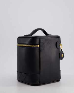 Chanel Black Vintage Leather Vanity Case with 24K Gold Hardware