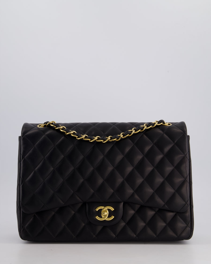 Chanel Black Maxi Classic Single Flap Bag in Lambskin Leather with Gold Hardware