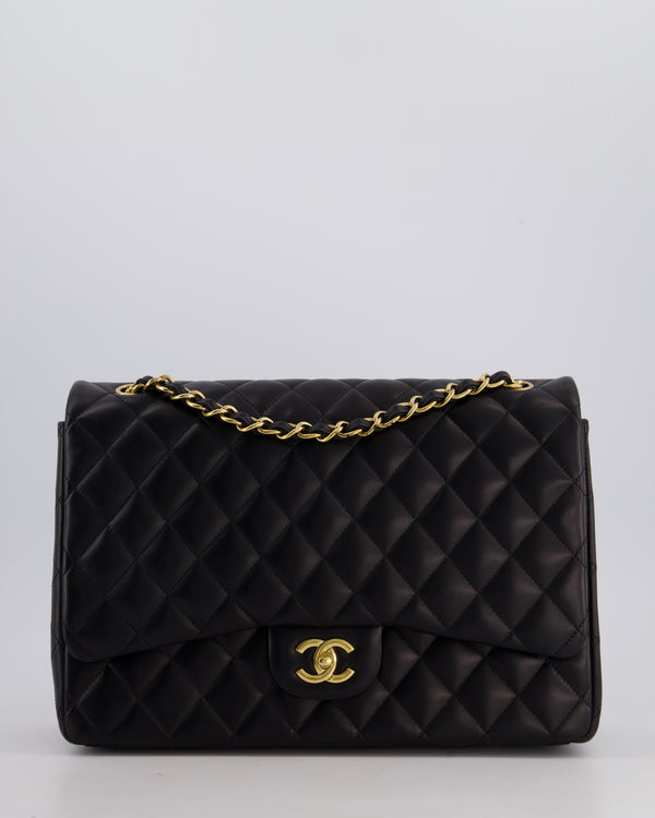 Chanel Black Maxi Classic Single Flap Bag in Lambskin Leather with Gold Hardware