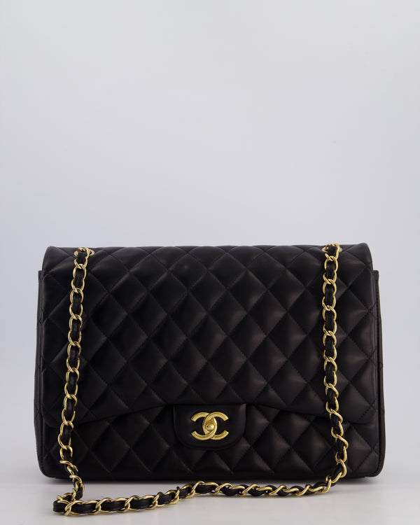 Chanel Black Maxi Classic Single Flap Bag in Lambskin Leather with Gold Hardware