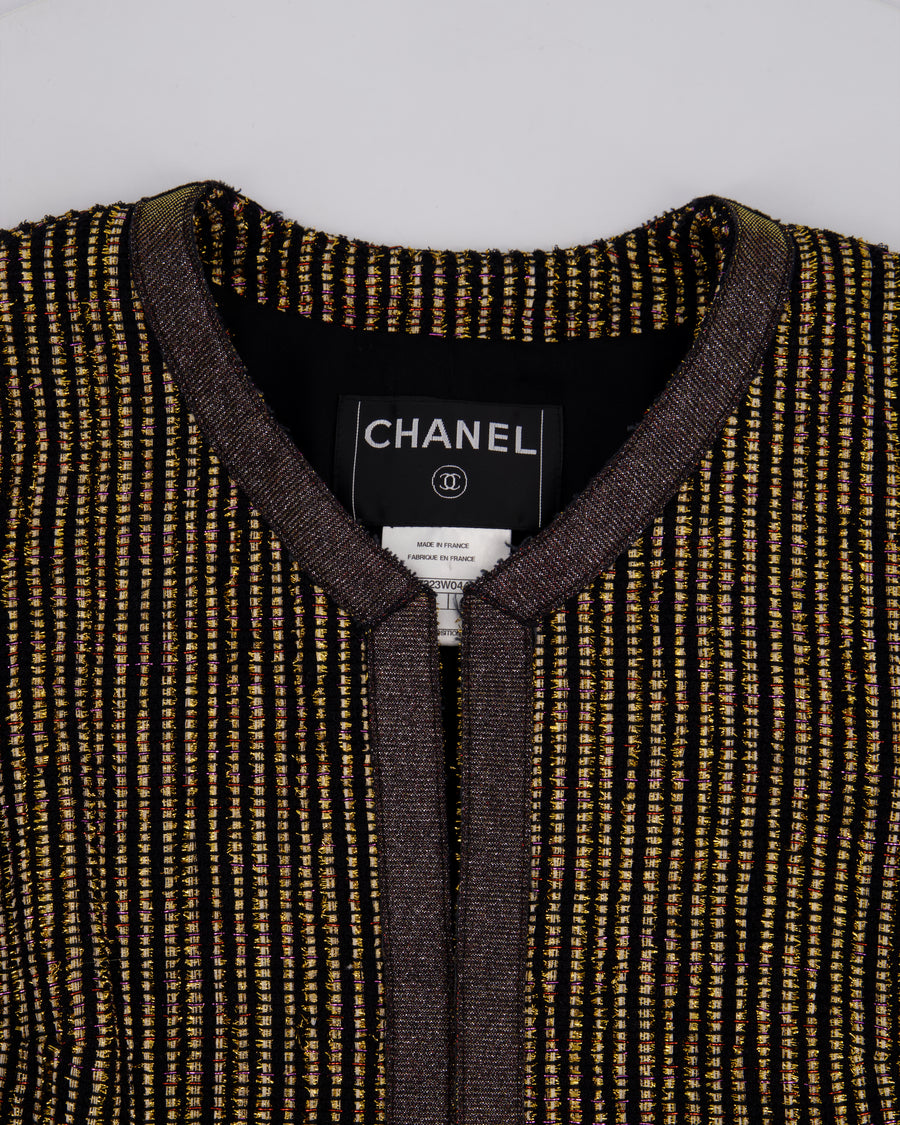 Chanel 10C Cruise Black, Red and Gold Tweed Longline Jacket with Metallic Trim Detail FR 40 (UK 12) RRP £2460