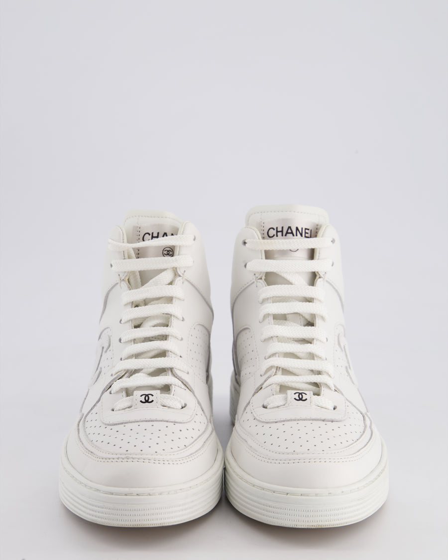 Chanel 23S White High-top Sneakers in Calfskin Leather with Logo Detail Size EU 38