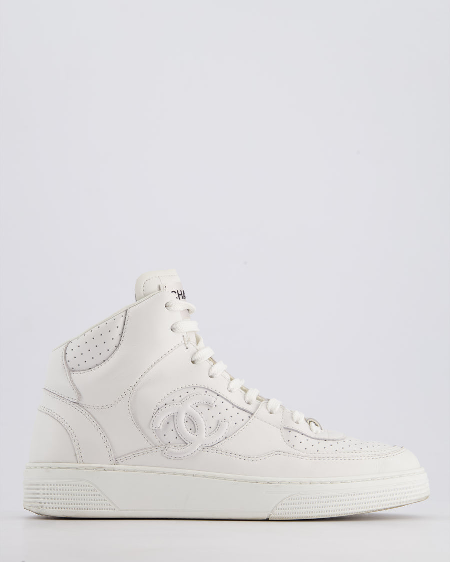Chanel 23S White High-top Sneakers in Calfskin Leather with Logo Detail Size EU 38