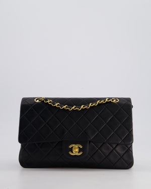 Chanel Vintage Black Classic Medium Double Flap Bag in Lambskin Leather with 24k Gold Hardware