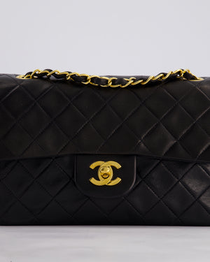 Chanel Vintage Black Medium Classic Double Flap Bag in Lambskin Leather with 24k Gold Hardware