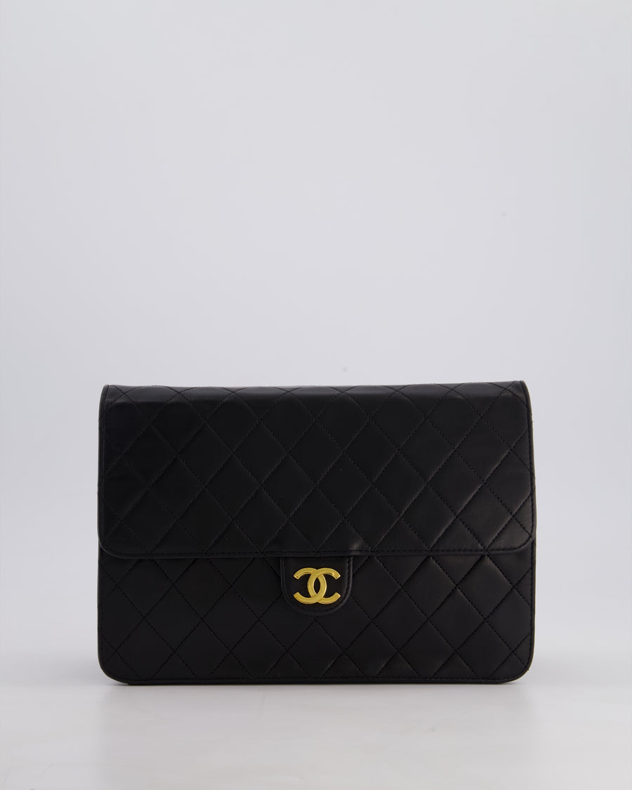 Chanel Vintage Black Medium Single Flap Bag in Lambskin Leather with 24K Gold Hardware