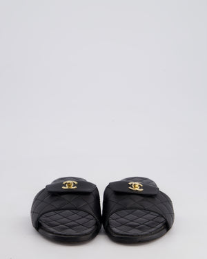 Chanel Black Quilted Leather Sandals with CC Twist Lock Details Size EU 38C