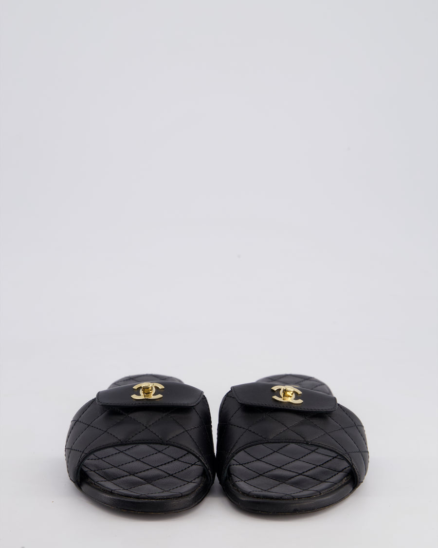 Chanel Black Quilted Leather Sandals with CC Twist Lock Details Size EU 38C